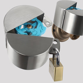 Posnaland spigot lock with padlock deters unauthorized use on rentals.