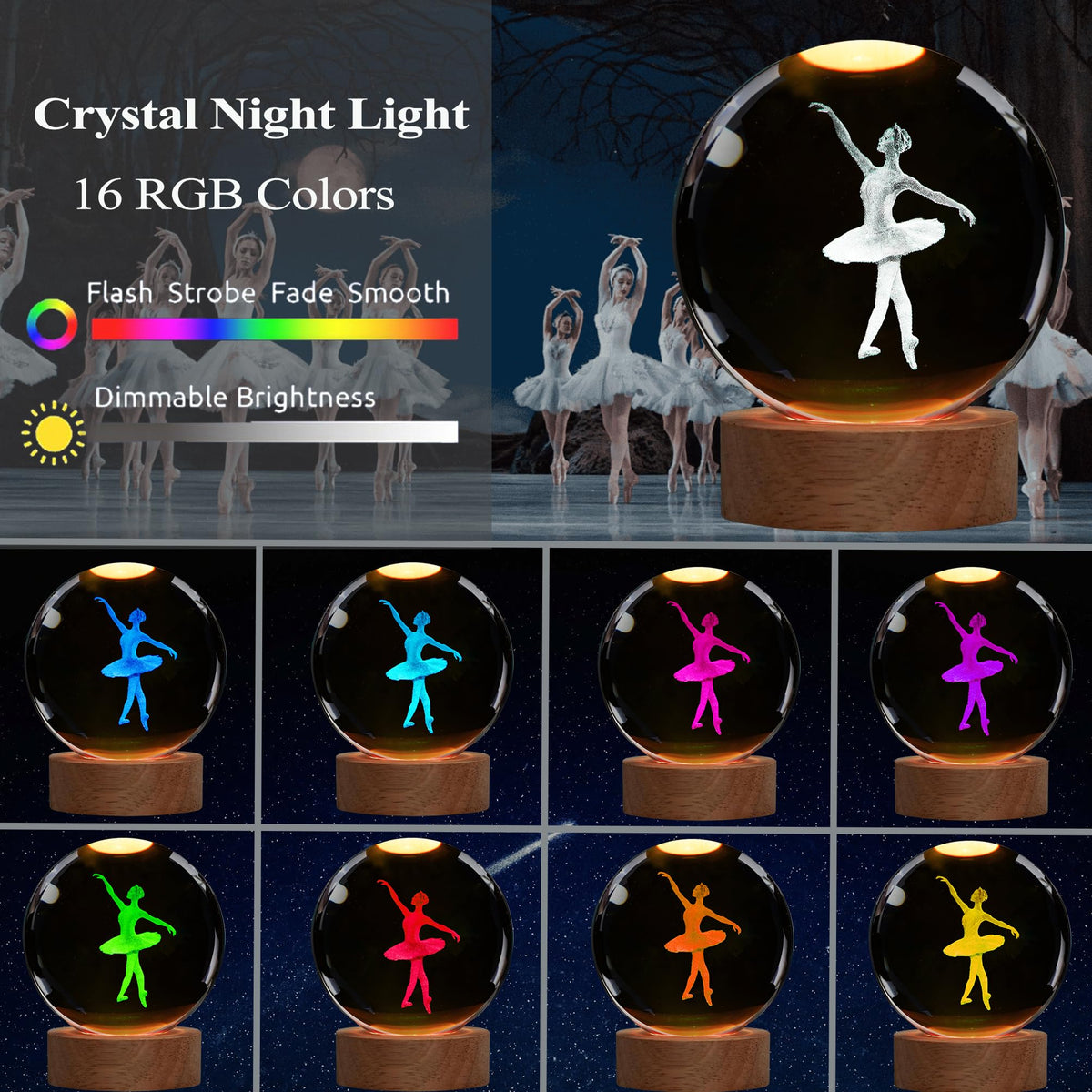 POSSHE 3D ballet figurine inside crystal ball provides a whimsical focal point.