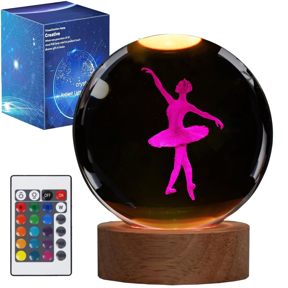 POSSHE Ballet Night Light globe shows a graceful 3D ballet figurine for cozy ambience.