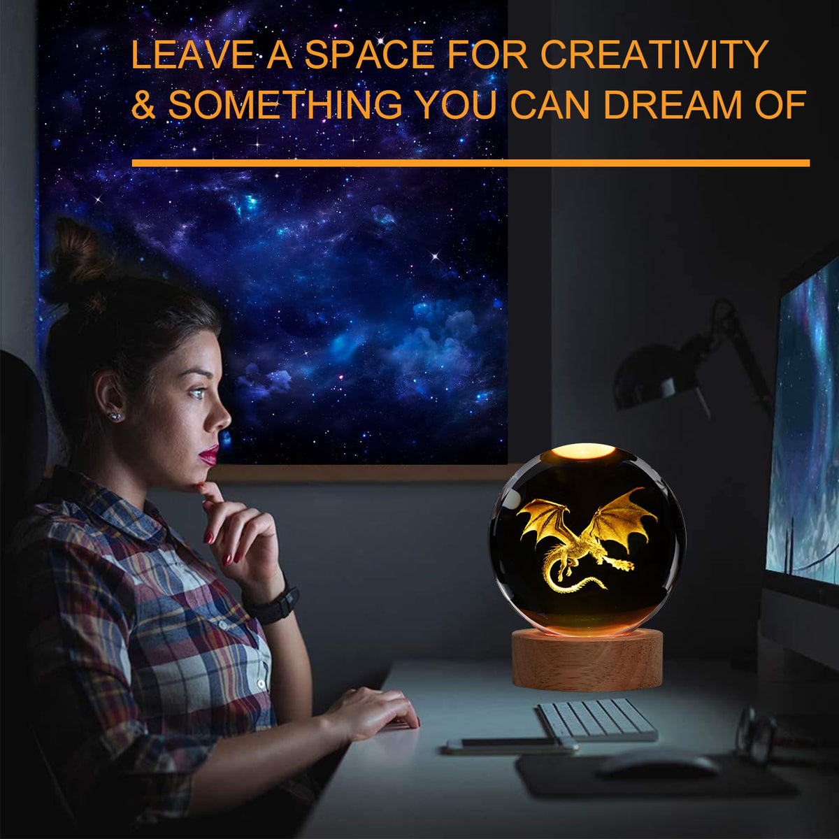 POSSHE Dragon Night Light highlights a luminous crystal dragon centerpiece