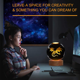 POSSHE Dragon Night Light highlights a luminous crystal dragon centerpiece