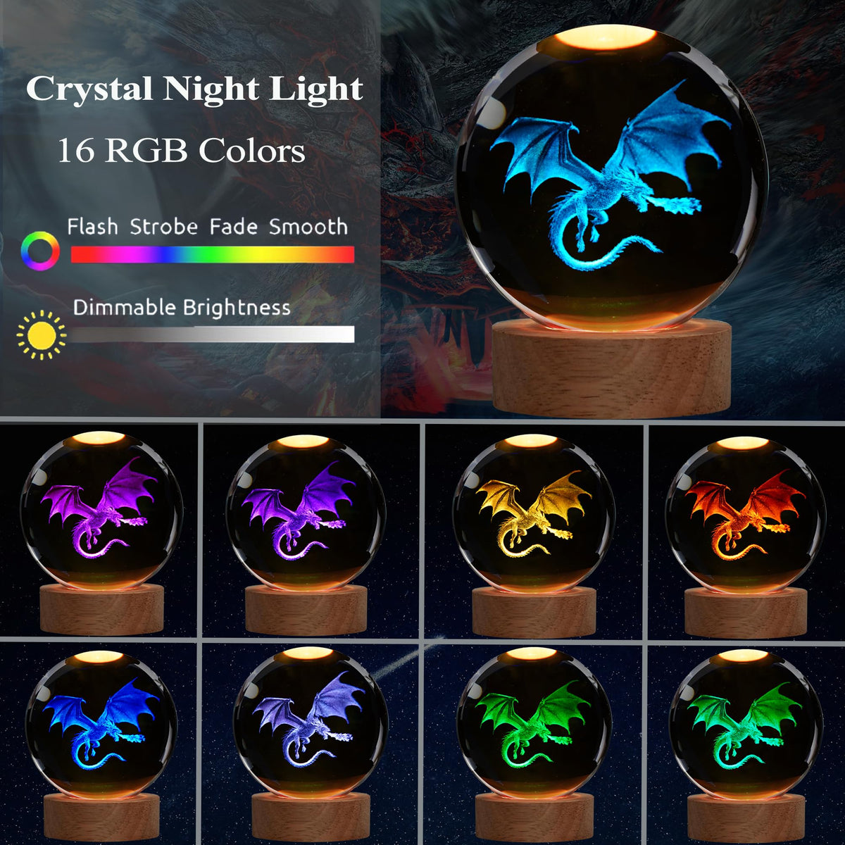 POSSHE Dragon Night Light remote with 16 color options for mood lighting
