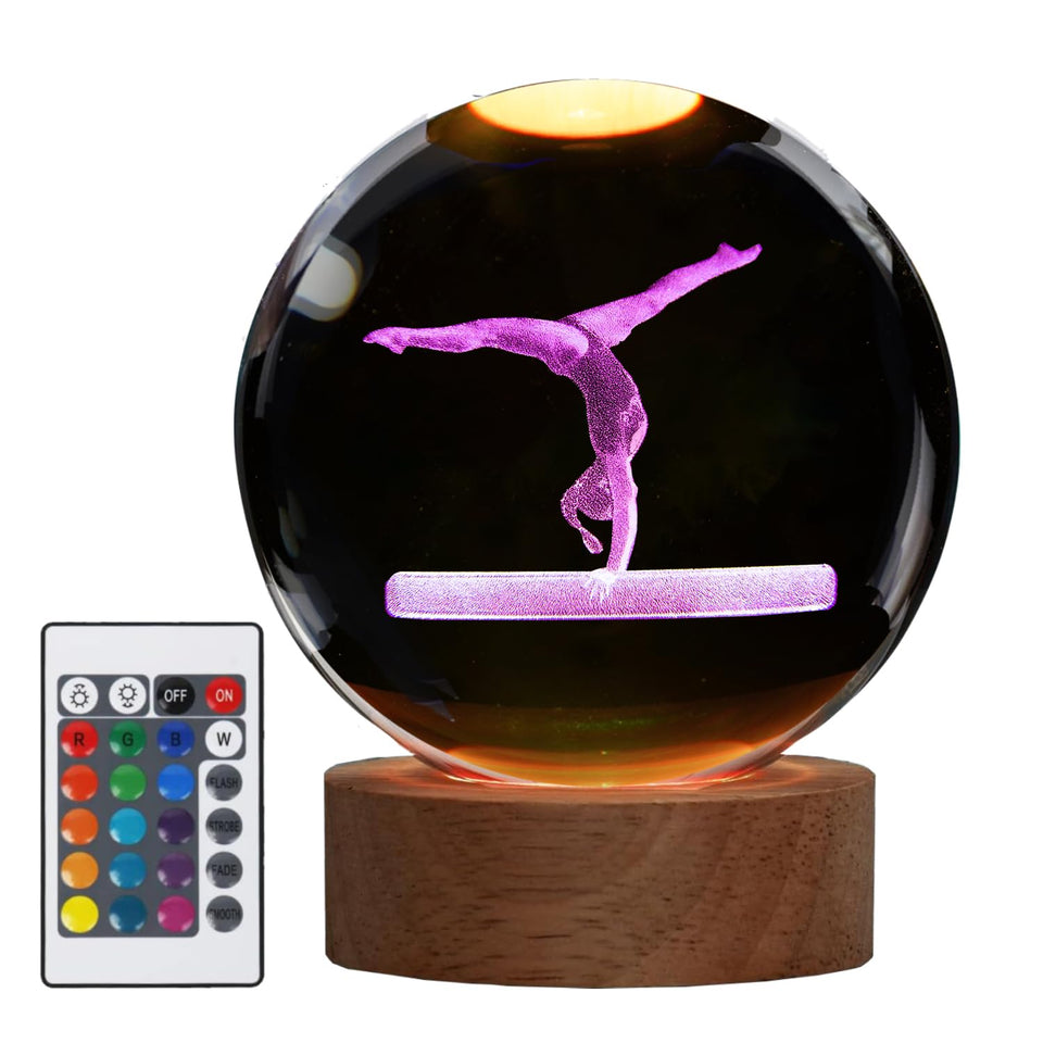 POSSHE Gymnastics Night Light with crystal ball and 3D gymnast figurine brightens shelves