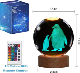 POSSHE Penguin Night Light close-up reveals luminous glass sphere artistry.