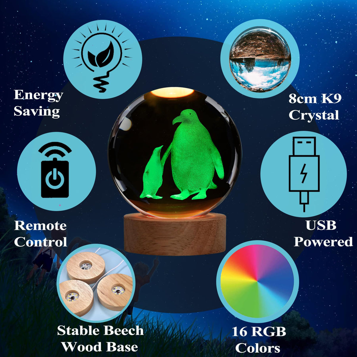 POSSHE Penguin Night Light compact base design fits varied interiors.
