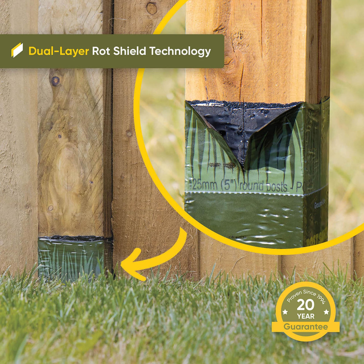 Postsaver Pro-Wrap works with concrete post settings for reliable anchoring.