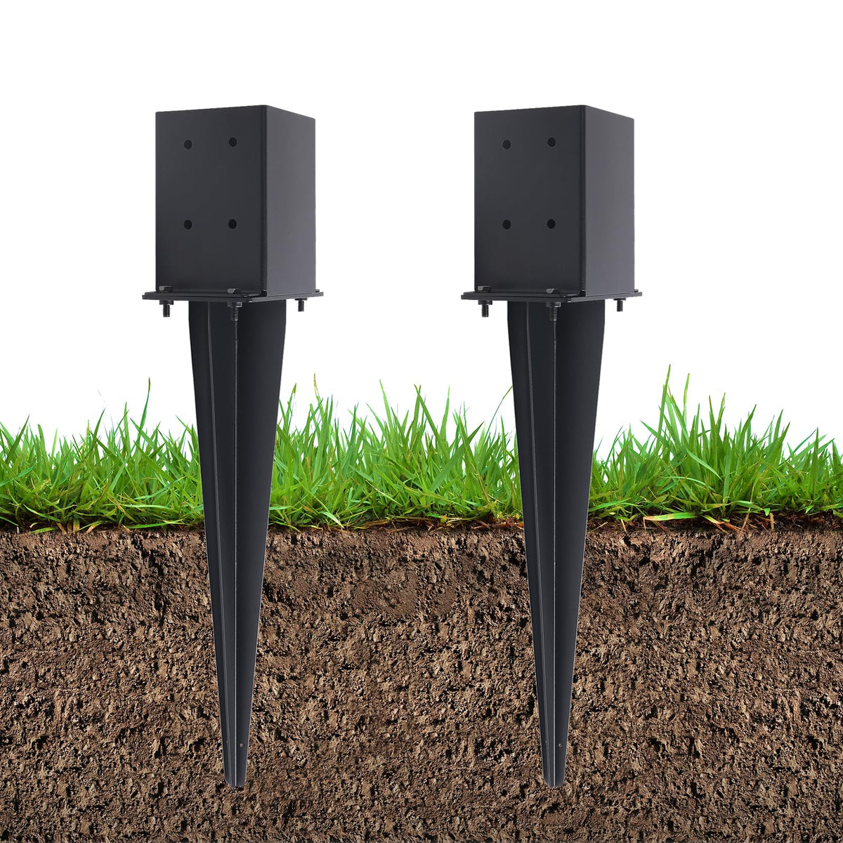 POSTYBAY fence post anchor ground spike shown with 16-inch length for stability.