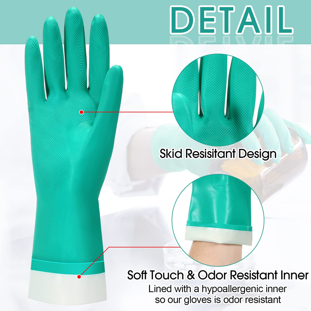 Potchen chemical-resistant nitrile gloves with 15 mil thickness for tough jobs