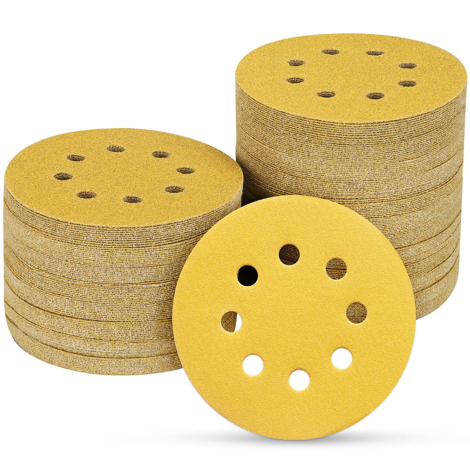POTUINOM 100pcs 5-inch 8-hole sanding discs for fast dust removal and even finishes