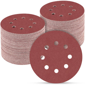 POTUINOM 100pcs 5-inch sanding discs with 8-hole design for efficient removal.