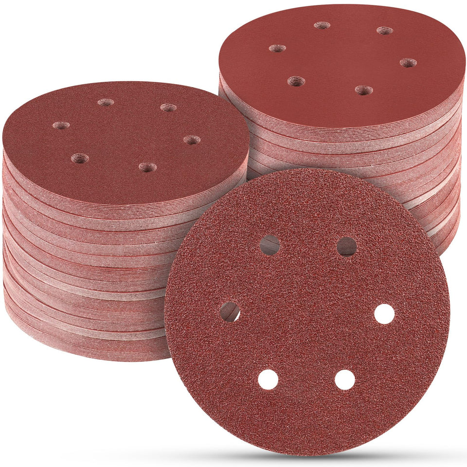 POTUINOM 100pcs 6-inch sanding discs pack for versatile metal and wood finishing.