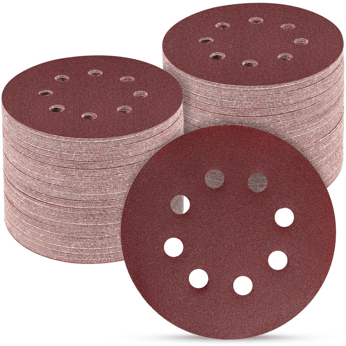 POTUINOM 5in sanding disc 320 grit with 8 holes for efficient dust removal.