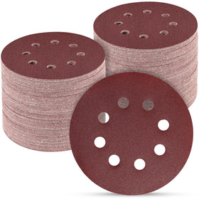 POTUINOM 5in sanding disc 320 grit with 8 holes for efficient dust removal.