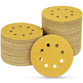 Potuinom 5-inch 40 grit gold sanding disc with 8 holes for dust extraction and smoother finishes