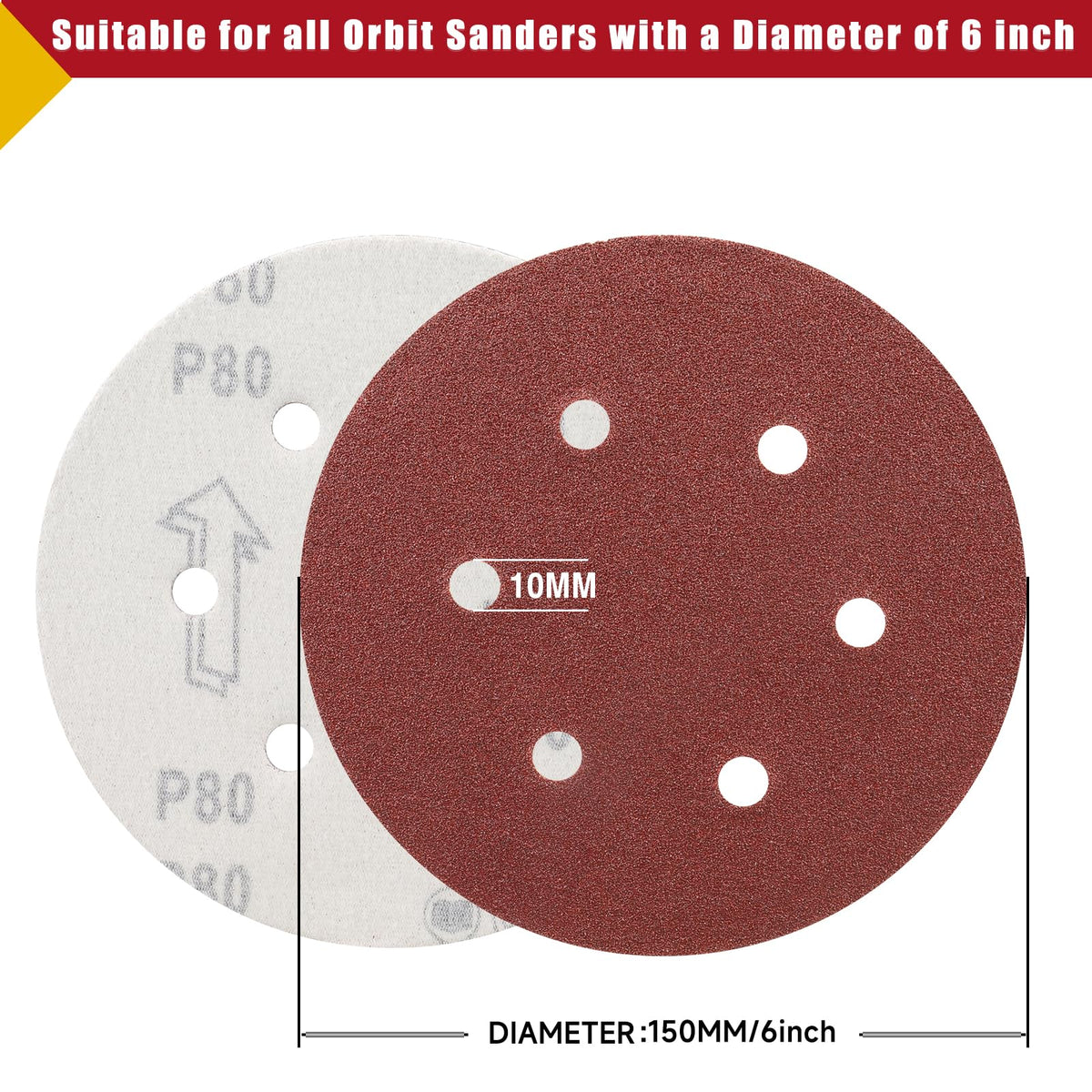 POTUINOM 6-inch hook-and-loop sanding discs shown with quick-change compatibility.
