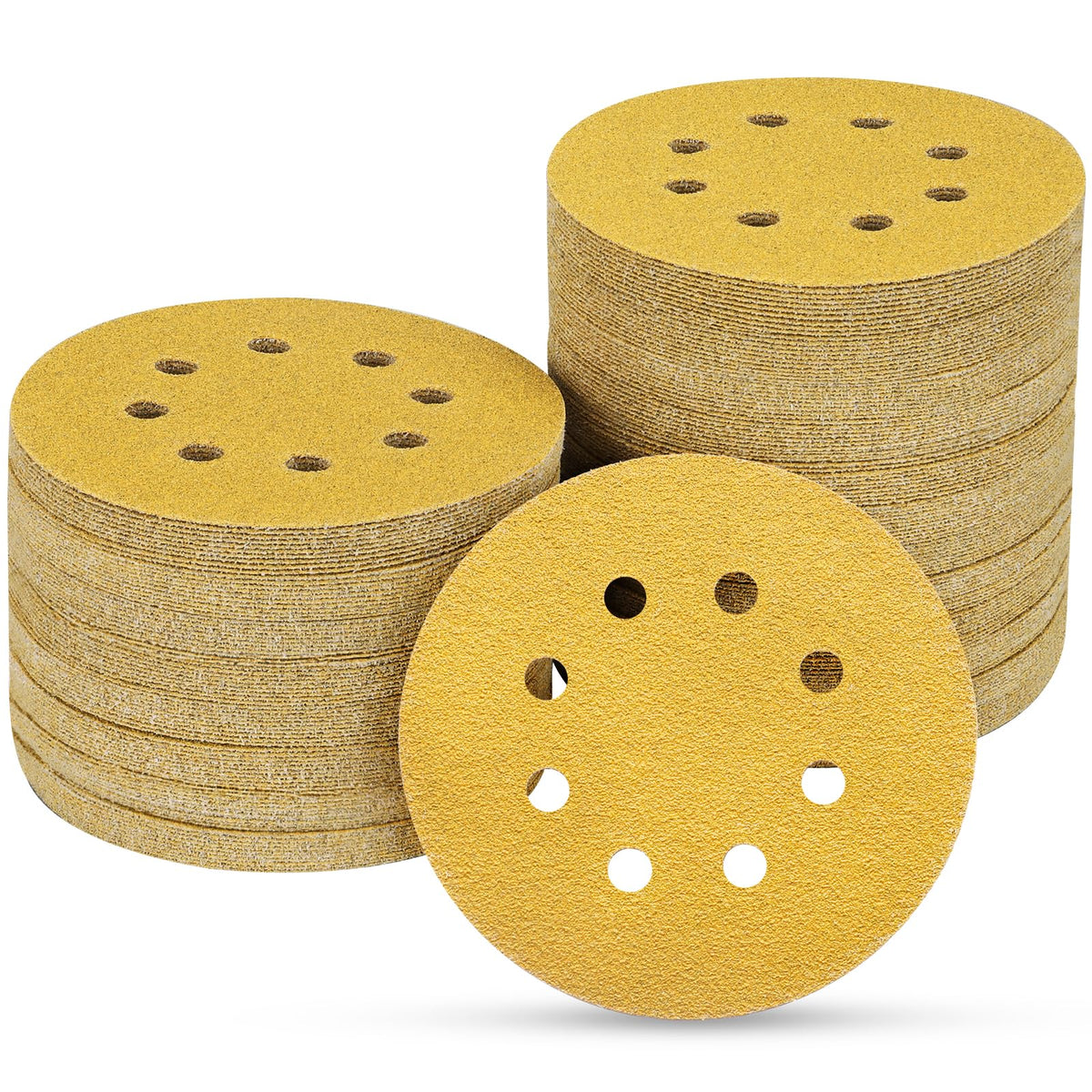 POTUINOM gold 8-hole sanding disc for smooth metal and wood polishing.