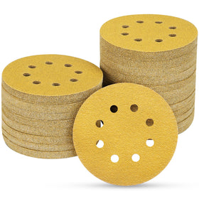 POTUINOM gold 8-hole sanding disc for smooth metal and wood polishing.