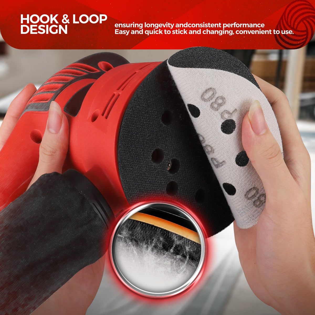 POTUINOM hook-and-loop backing enables quick disc changes
