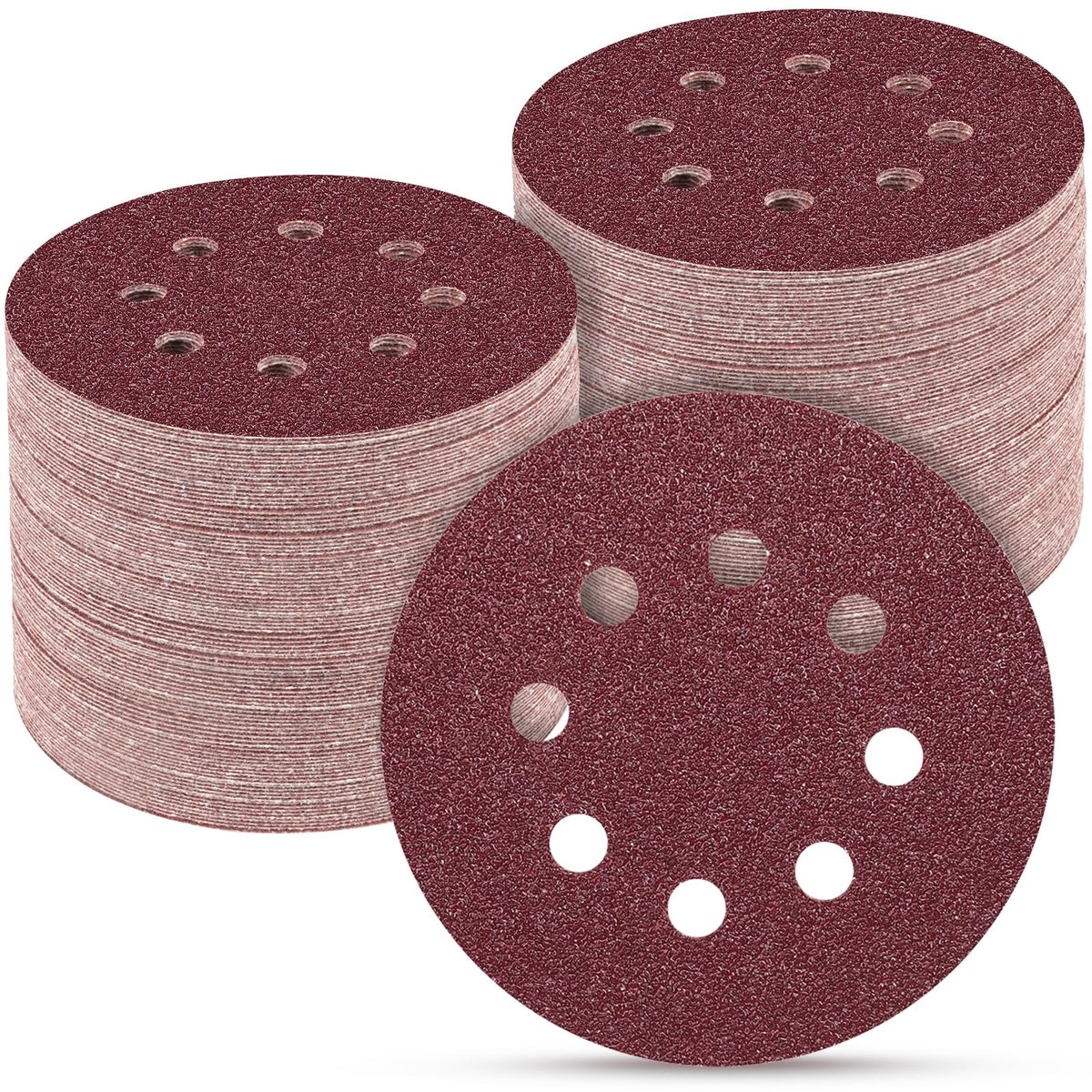 POTUINOM 5in sanding discs with 8-hole back for dust extraction.