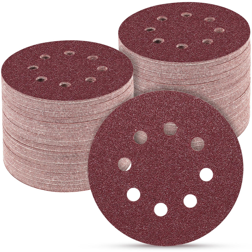 POTUINOM 5in sanding discs with 8-hole back for dust extraction.