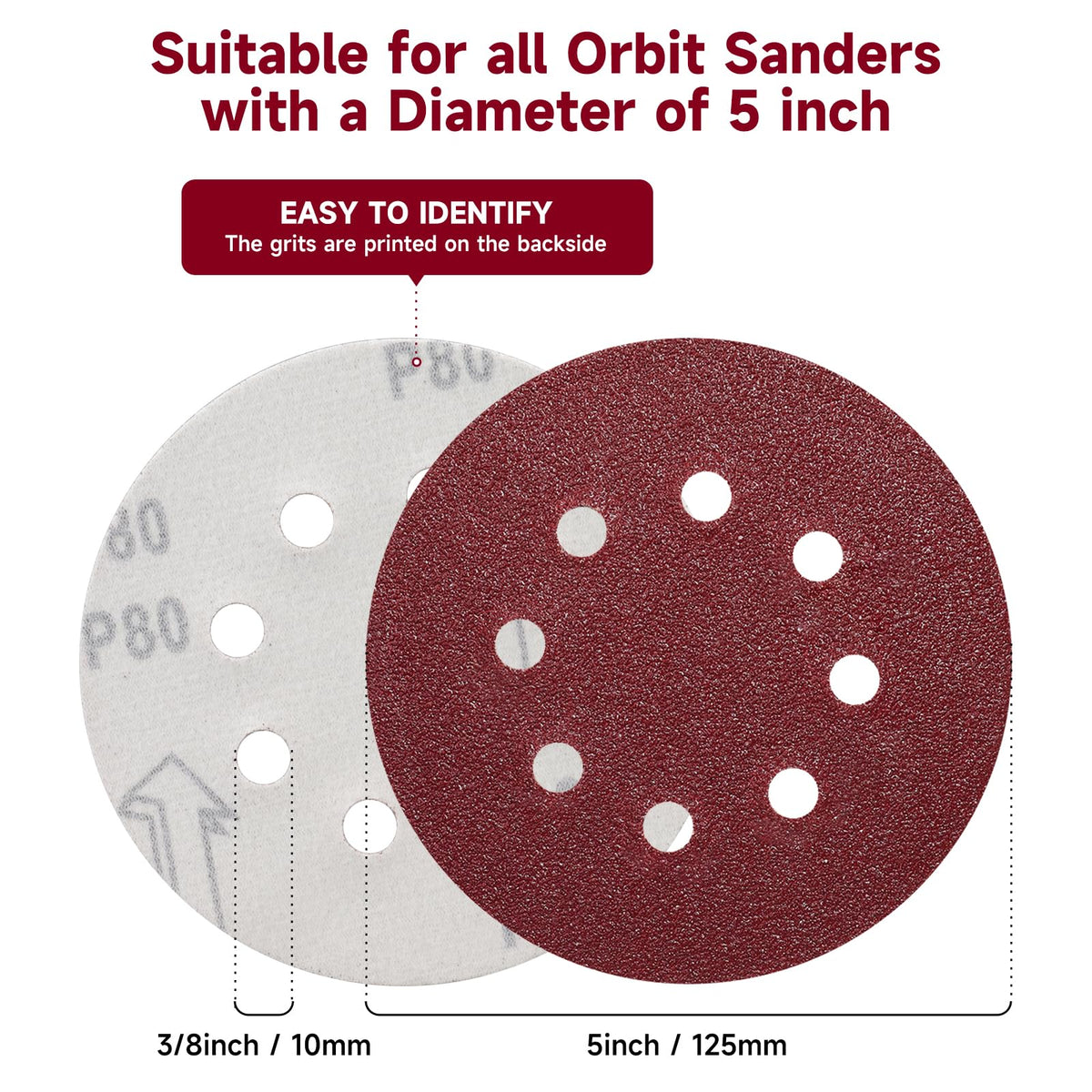 POTUINOM 5in sanding disc with strong hook-and-loop backing attached securely to a sander