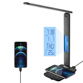 Poukaran LED desk lamp with wireless charger for clutter-free charging