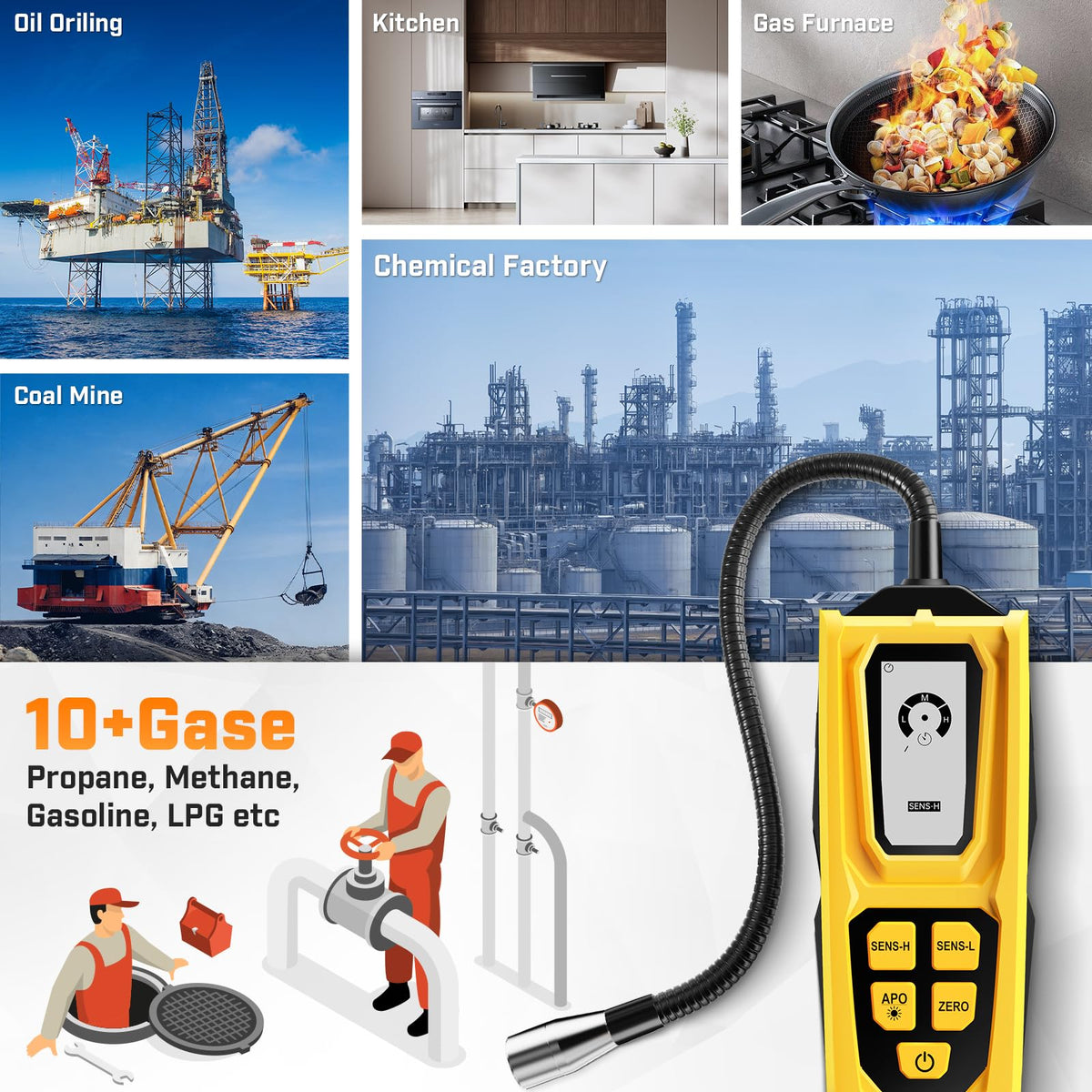 Povlen combustible gas sniffer flexible probe reaching tight spaces for precise leak location