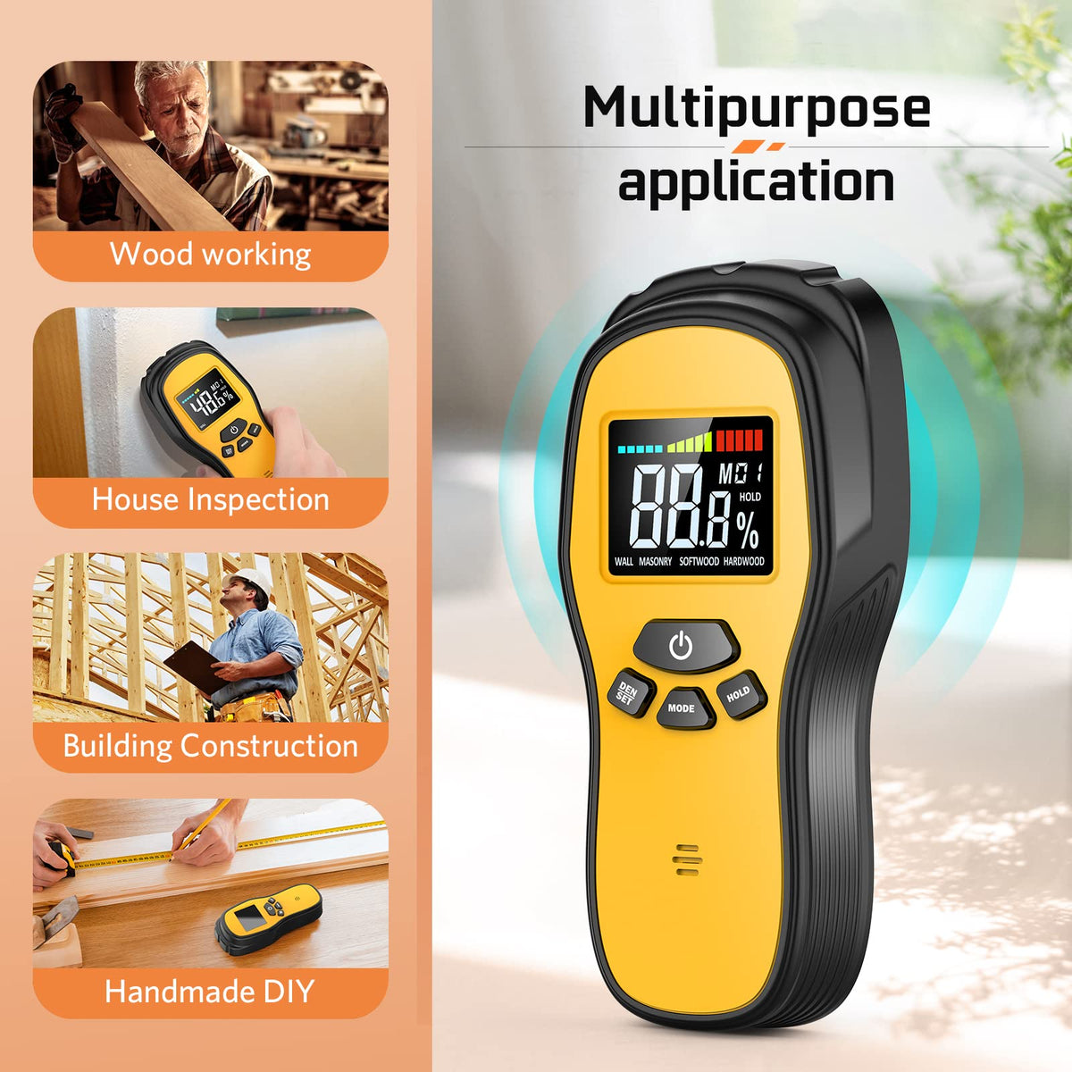 Povlen Pinless Meter Hold Function saves a measurement for records.
