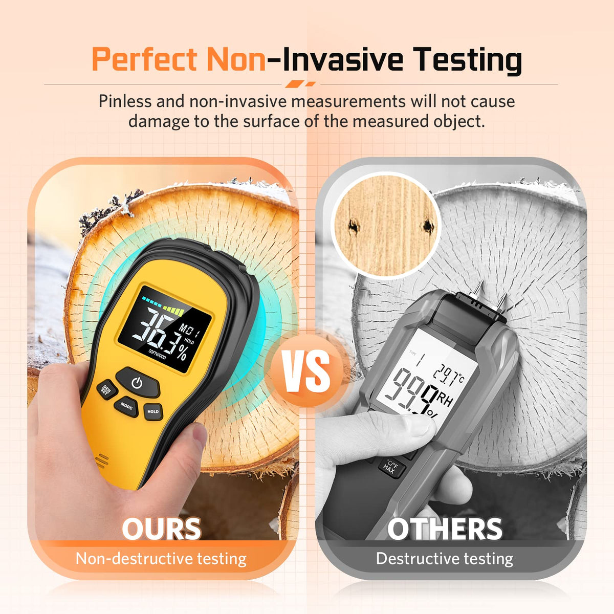 Povlen Wood Moisture Meter Hardwood Mode detects density for various species.