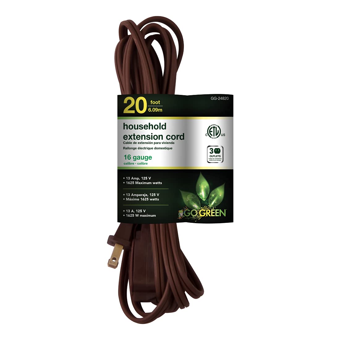 Power By GoGreen 20ft extension cord with three outlets for indoor flexibility