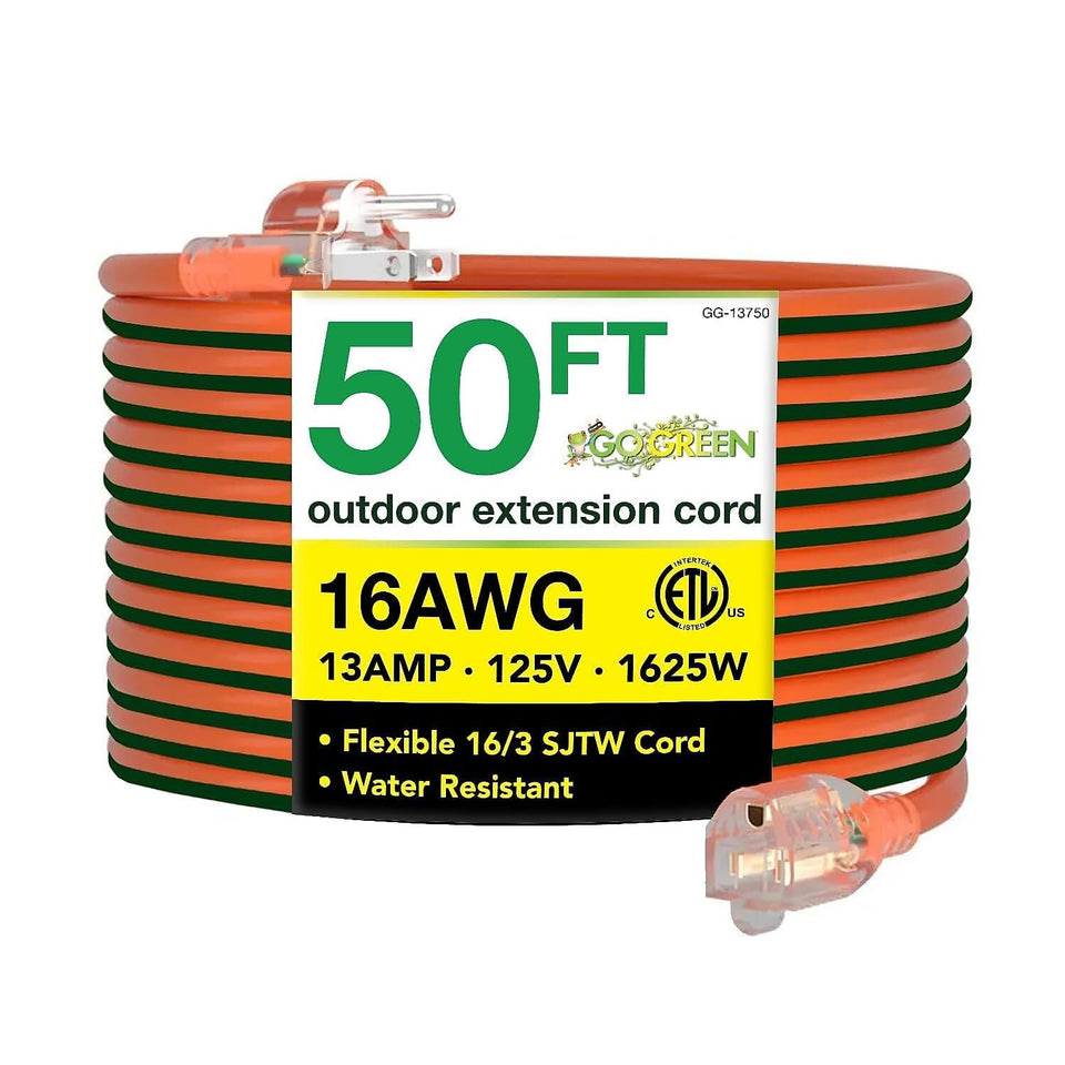 Power By GoGreen GG-13750 50ft extension cord ready for outdoor jobs.
