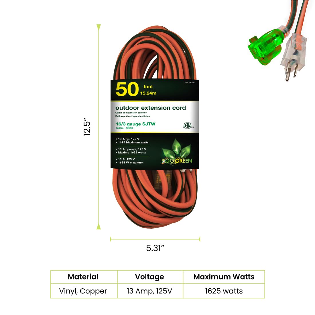 Power By GoGreen GG-13750 molded plug ensures sturdy setup every time.