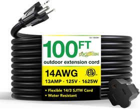 Power By GoGreen GG-13800BK 100 ft outdoor extension cord for long reach.