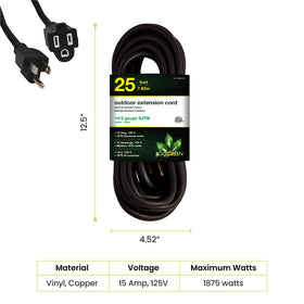 Power By GoGreen GG-13825BK moisture-resistant outdoor cord for durability