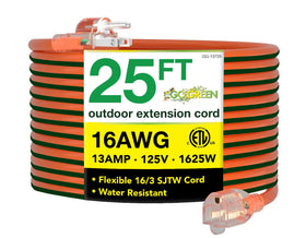 Power By GoGreen GG-13725 25ft outdoor extension cord with lighted end for outdoor power use.