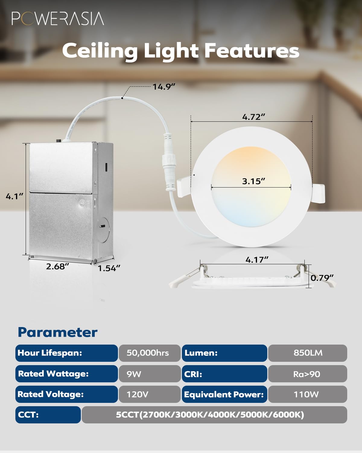 POWERASIA 5CCT dimmable downlight for versatile ambiances 2700K–6000K