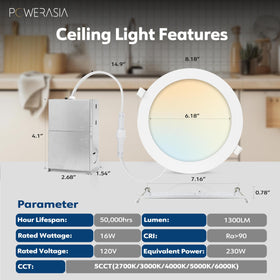POWERASIA 7-Inch recessed light with junction box for clean, fast installation.