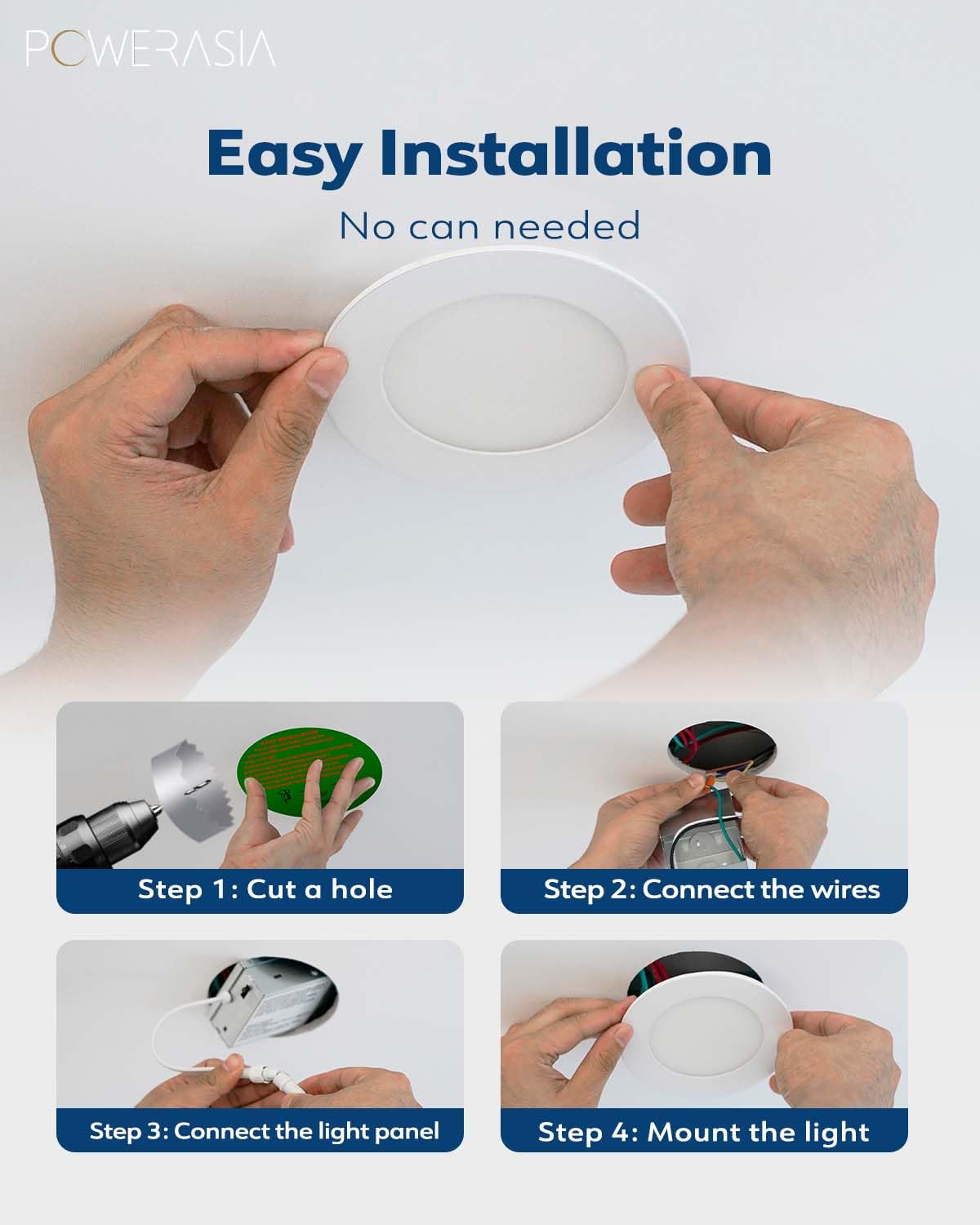 POWERASIA wet-location rated lights ideal for bathrooms.