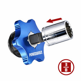 Powerbuilt 2-in-1 design with 3/8 drive and 1/4 hex bits for versatility