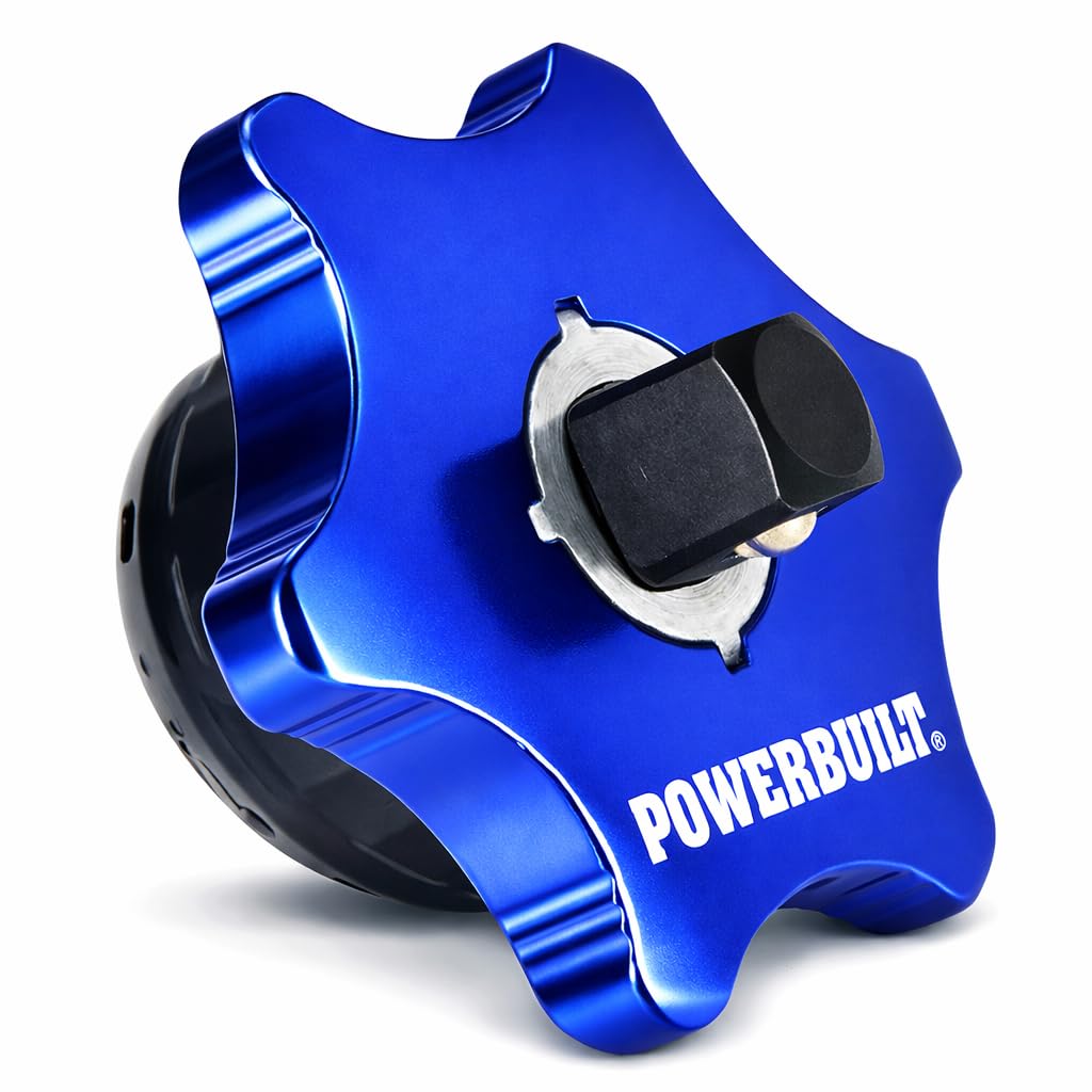 Powerbuilt 3/8 inch drive palm ratchet handle shown in compact form for tight spaces