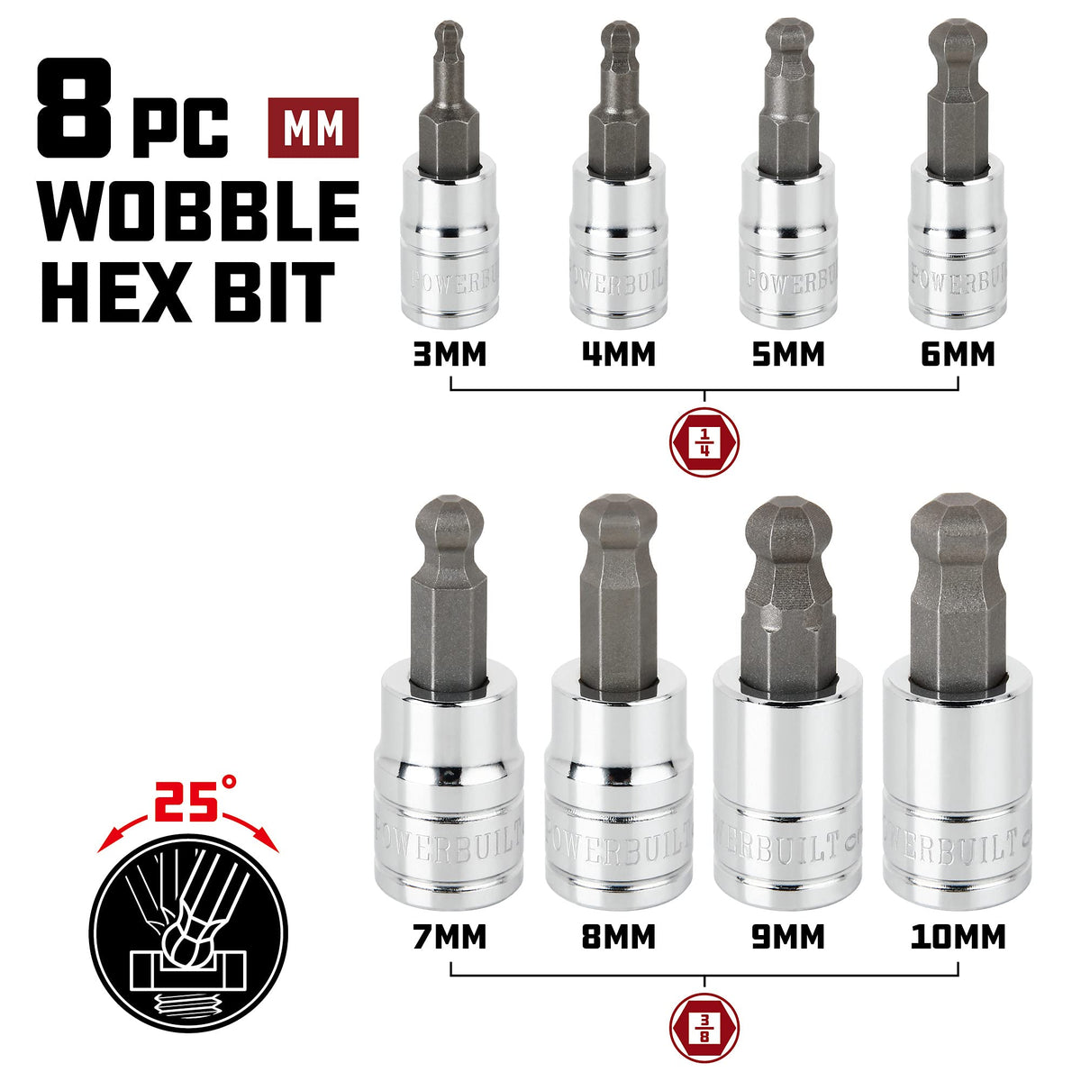 Powerbuilt 642403 hex bits in sizes 3-6 mm for common metric fasteners