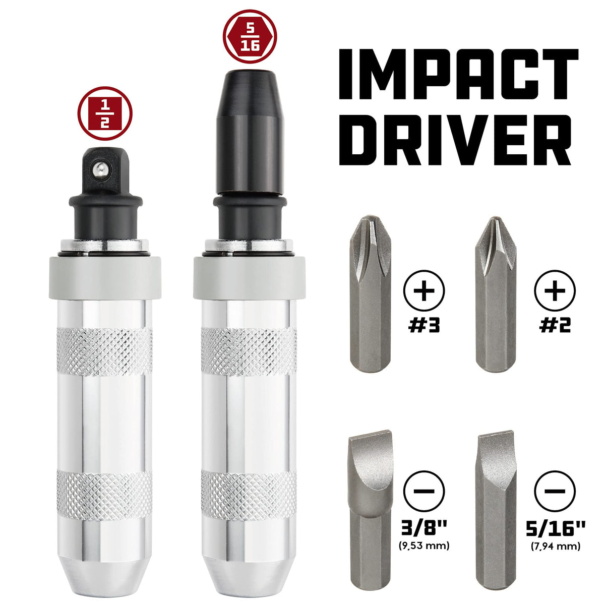 Powerbuilt Phillips bits for versatile removal of damaged screws.
