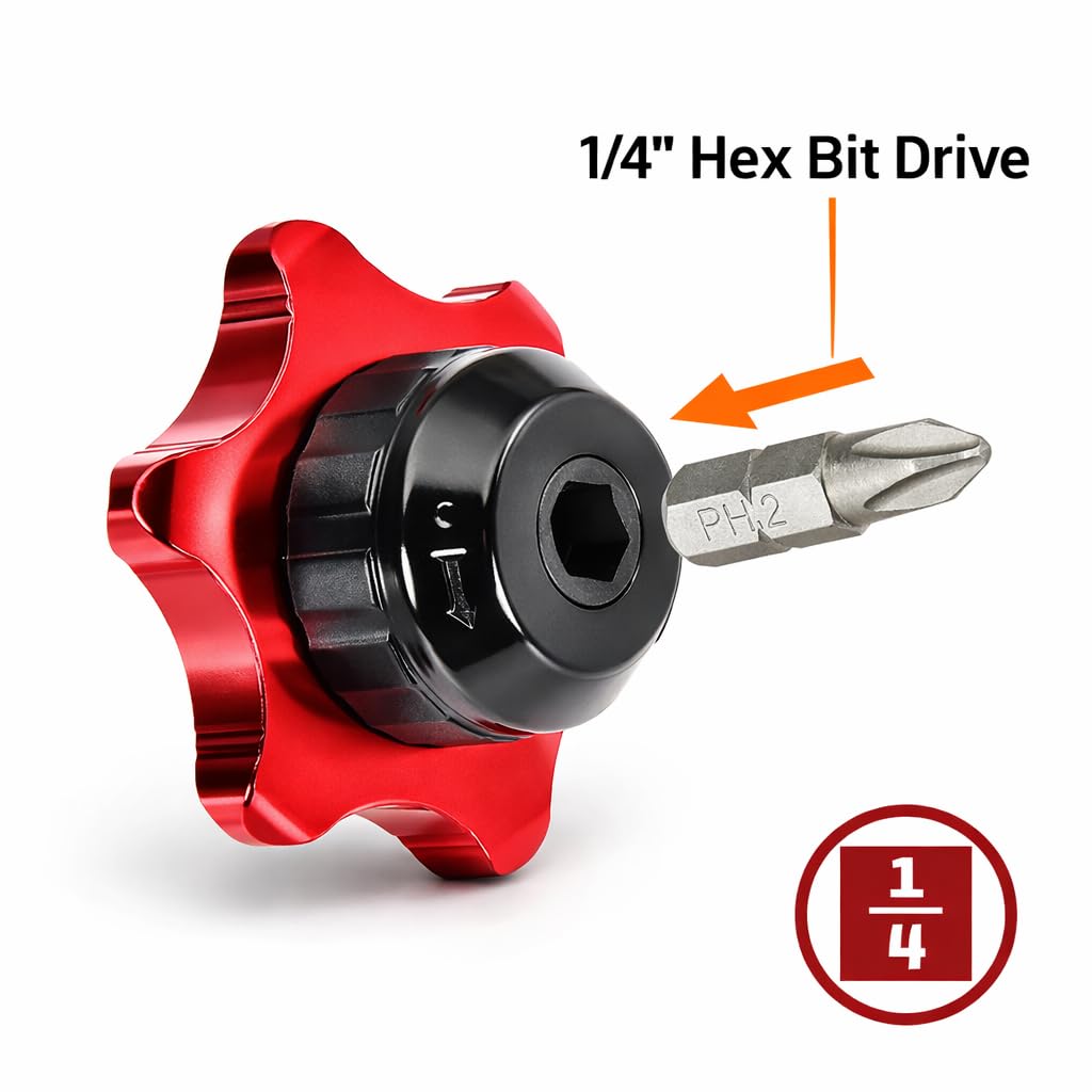 Powerbuilt red anodized finish highlights durability and quick spotting in a toolbox.