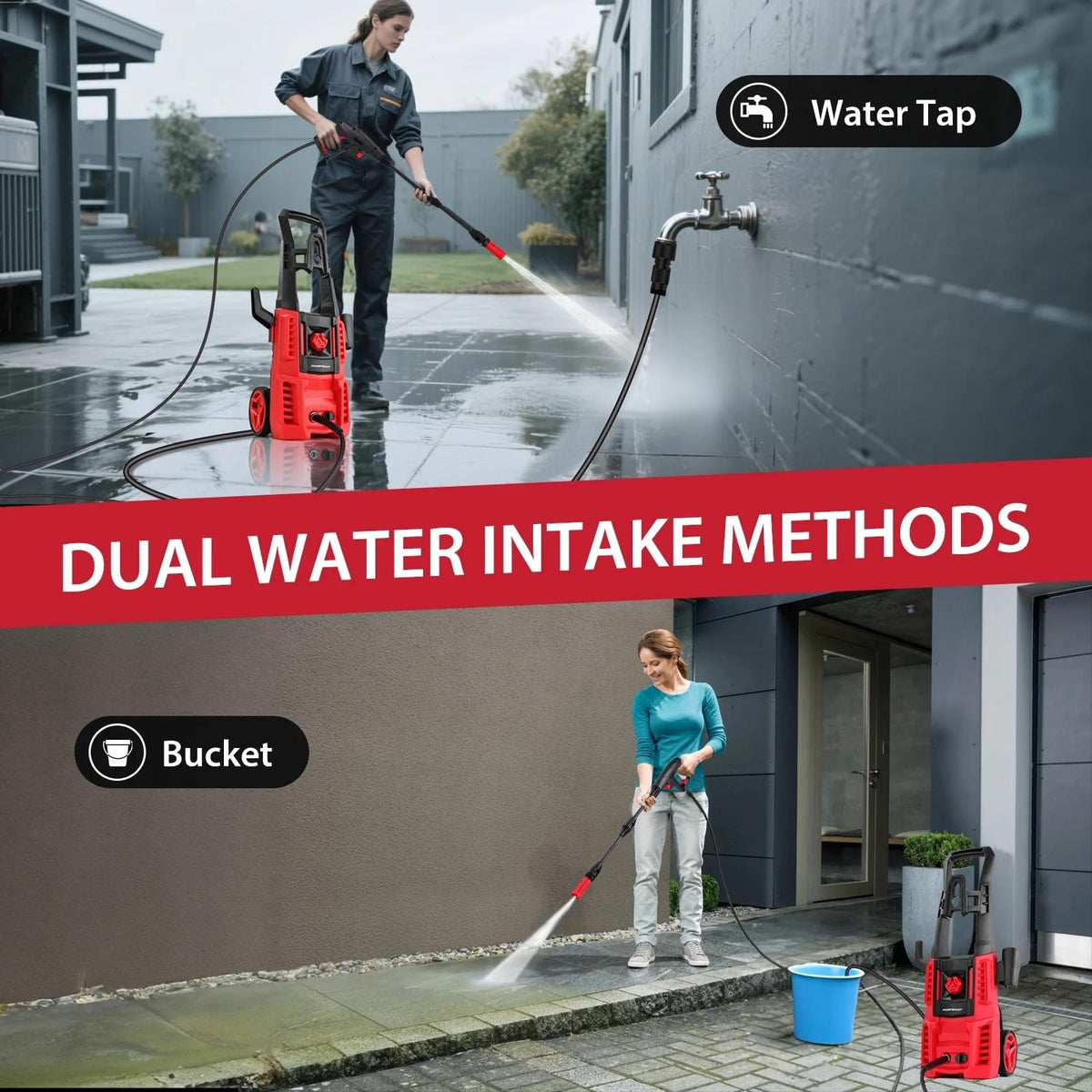PowerSmart 23-foot hose offers flexible reach for deck corners.