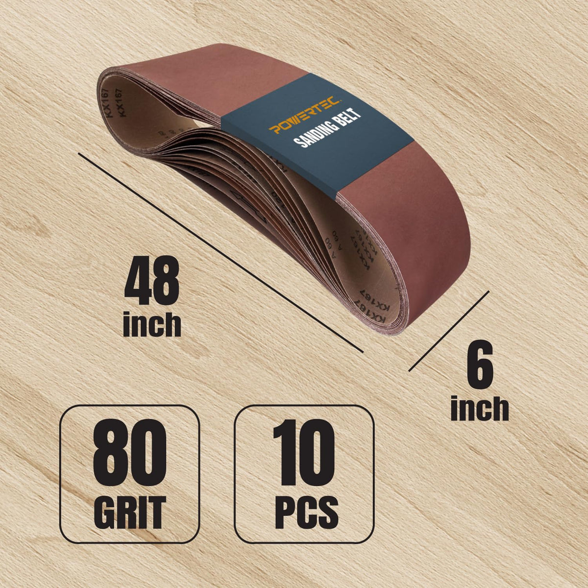 POWERTEC 10-pack belt set shown in packaging for easy replacement