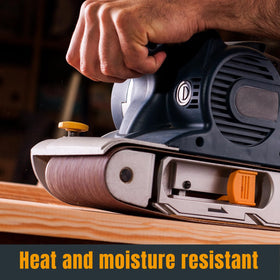 POWERTEC 3x18 sanding belt in 120 grit for finishing and tiny imperfections.