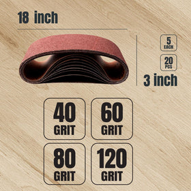 POWERTEC 3x18 sanding belt in 60 grit for smoothing and deburring wood.