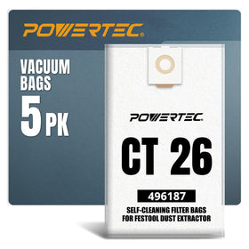 PowerTEC 496187 self-clean bag front view for efficient dust capture