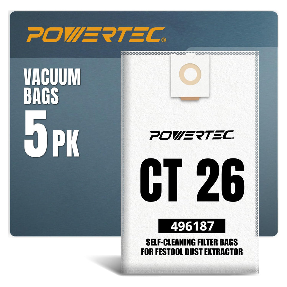 PowerTEC 496187 self-clean bag front view for efficient dust capture