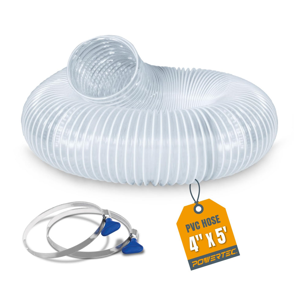 POWERTEC 4in dust hose 5ft—flexible for shop dust control